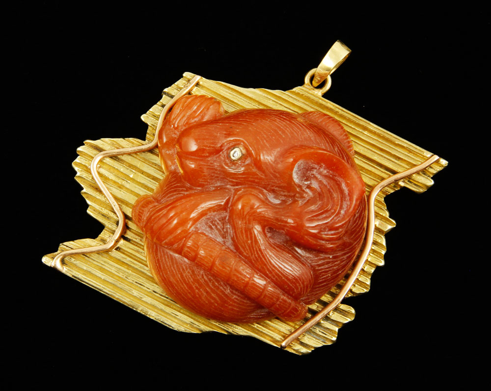 Appraisal: - K Gold and Carved Carnelian Pendant K gold and