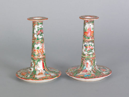 Appraisal: Pair of Chinese export rose medallion candlesticks th c h