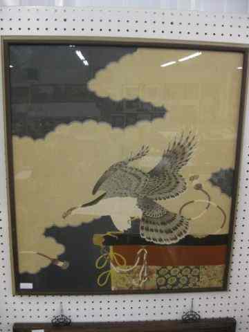 Appraisal: Japanese Silk with Hawk Tassel Samurai warrior signed image area