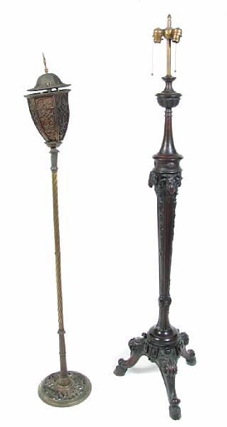 Appraisal: A Renaissance style carved floor lamp together with a pair