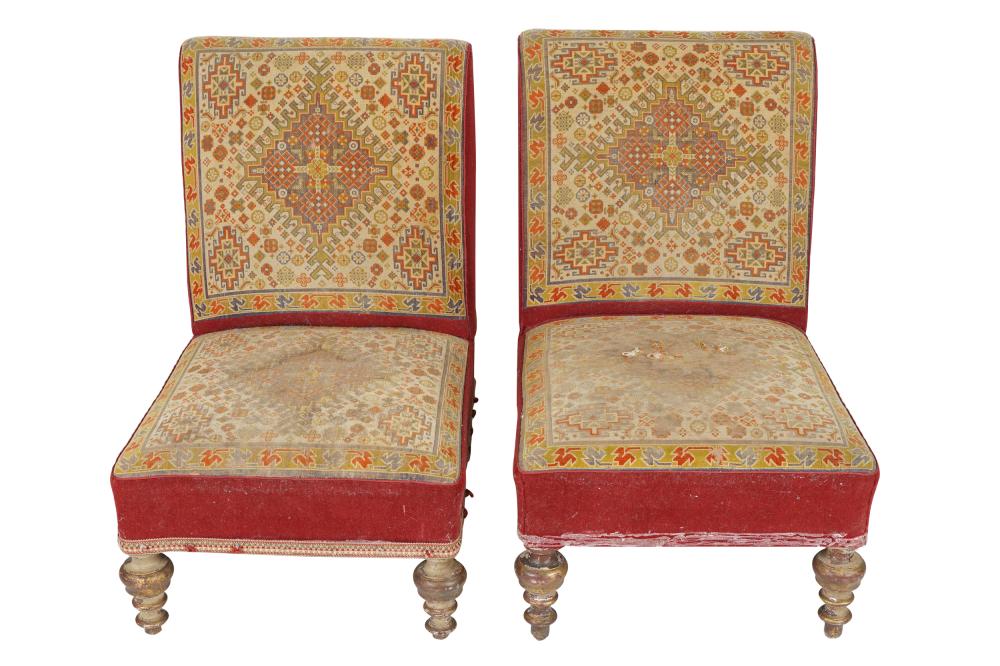 Appraisal: PAIR OF NAPOLEON III TAPESTRY GILTWOOD PULL UP CHAIRSCondition with