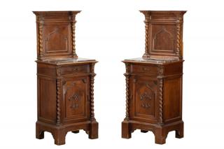 Appraisal: Pair Walnut Renaissance Revival Bedside Commodes American late th early