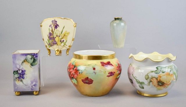 Appraisal: Grouping of Five Porcelain Vases Lot includes gilt and hand