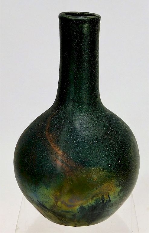 Appraisal: Thomas Ladd Green Raku Stoneware Pottery Vase Thomas Ladd Rhode