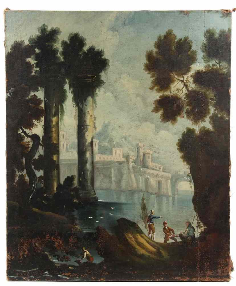 Appraisal: OOC - Italian Capriccio of Classical Ruins on Waters edge