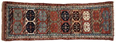 Appraisal: Persian runner repeating hexagonal medallions on multi-colored panels ft in