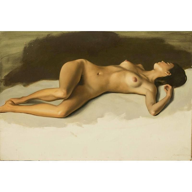 Appraisal: Jesse W Corsaut Reclining Female Nude Unframed oil on board