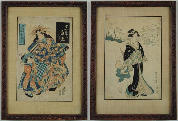 Appraisal: PAIR OF EARLY JAPANESE WOODBLOCK PRINTS IN HUNG MU WOOD