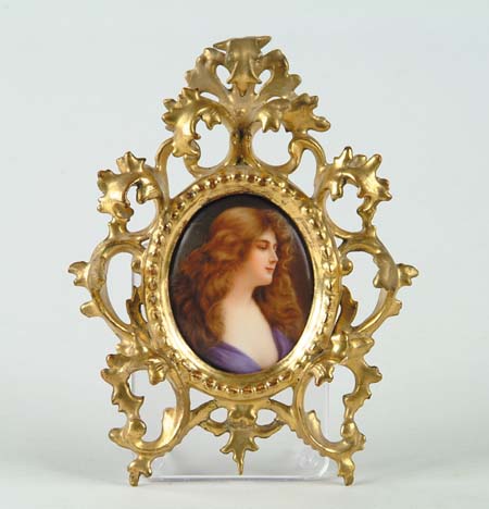 Appraisal: OVAL MINIATURE PORTRAIT ON PORCELAIN Oval portrait shows young girl