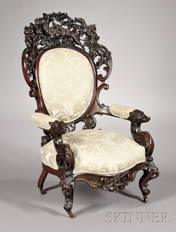 Appraisal: Fine Victorian Carved Rosewood Master of the Hunt Parlor Armchair