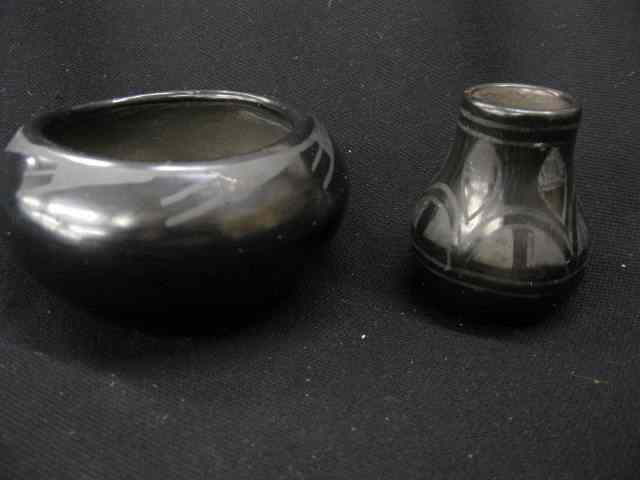 Appraisal: pcs Pueblo Indian Pottery black on black '' jar and