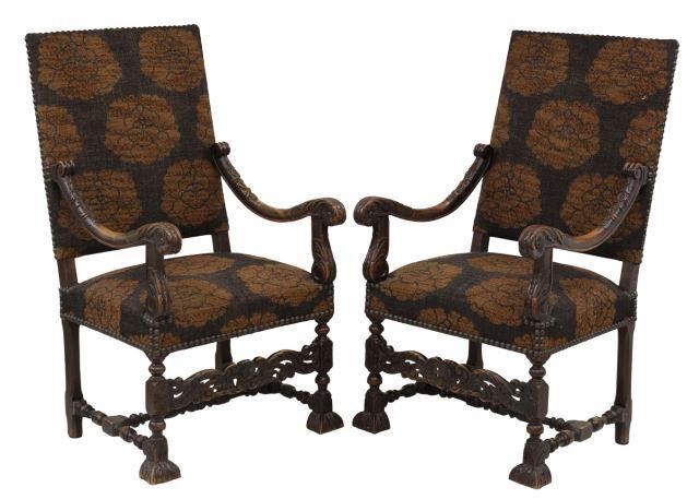 Appraisal: pair French Louis XIII style walnut armchairs early th c