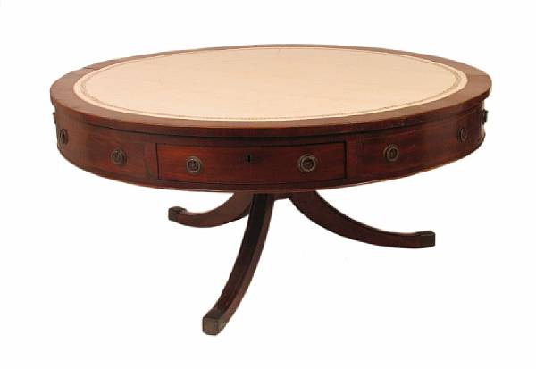 Appraisal: A Regency style mahogany drum table reduced in height height