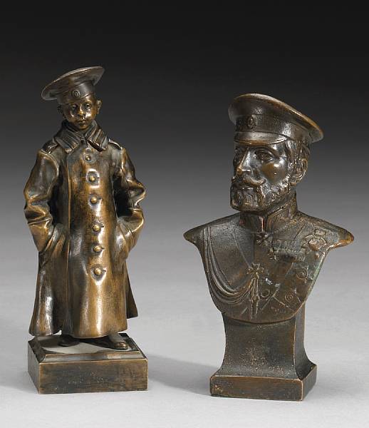 Appraisal: A lot of two Russian bronze figures Comprising Bust portrait