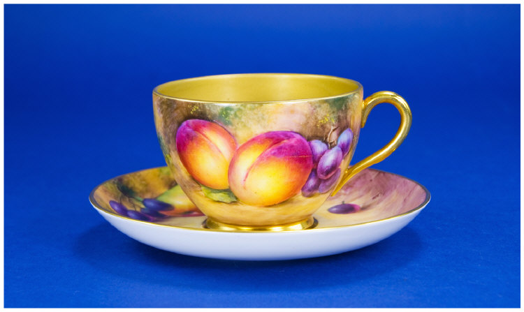 Appraisal: Royal Worcester 'Fruit' Cup and Saucer Hand Painted Decoration of