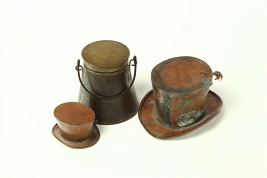 Appraisal: THREE METALWARE MINIATURES American nd half- th century Tin milk