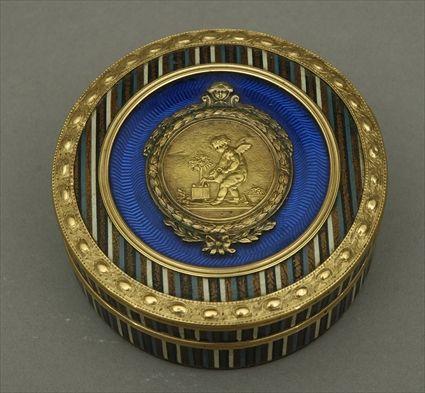 Appraisal: French Gilt-Metal Mounted Enamel Box in in diam