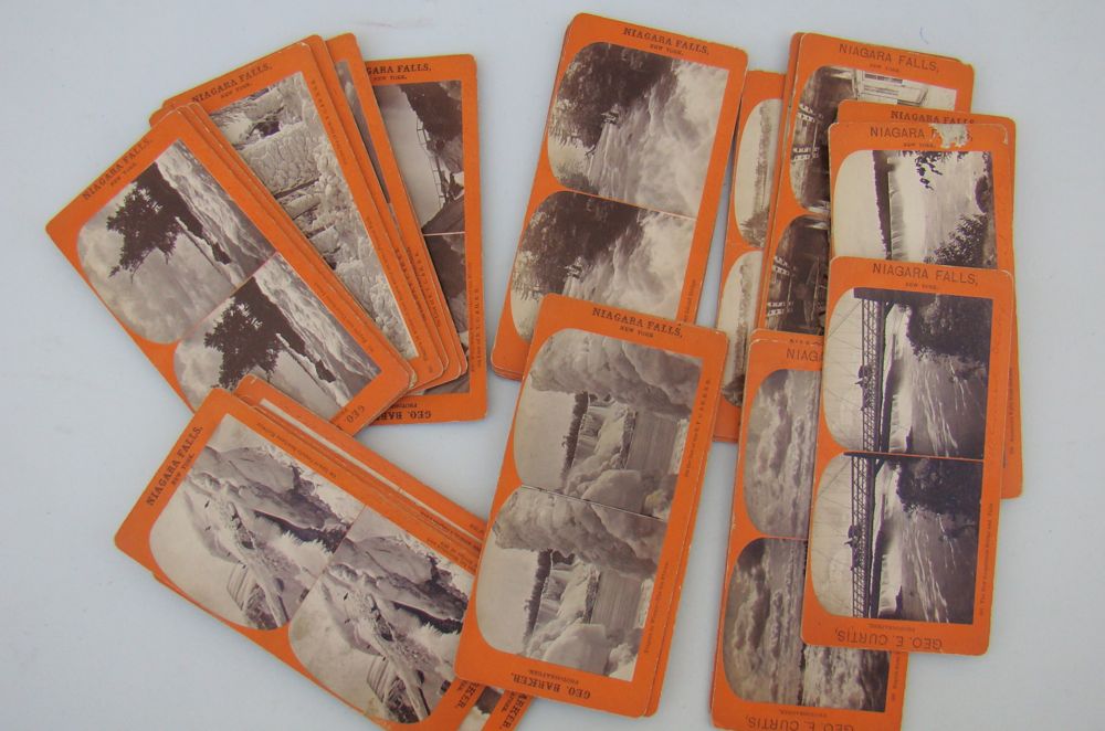 Appraisal: TWENTY-EIGHT STEREOPTICON CARDS th CenturyDepicting Niagara Falls by George Barker