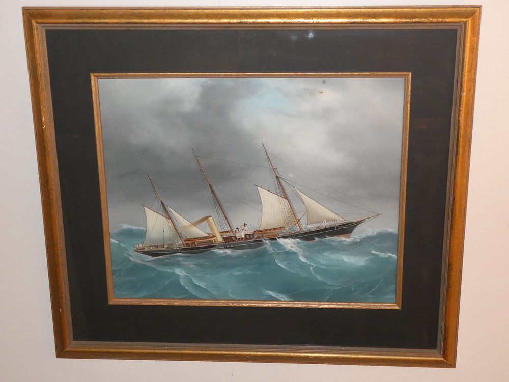 Appraisal: CHINA TRADE PAINTING SHIP IN HARBOR Fine th century China