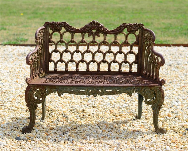 Appraisal: SMALL PAINTED CAST IRON ROSE GARDEN BENCH KRAMER BROS FOUNDRY