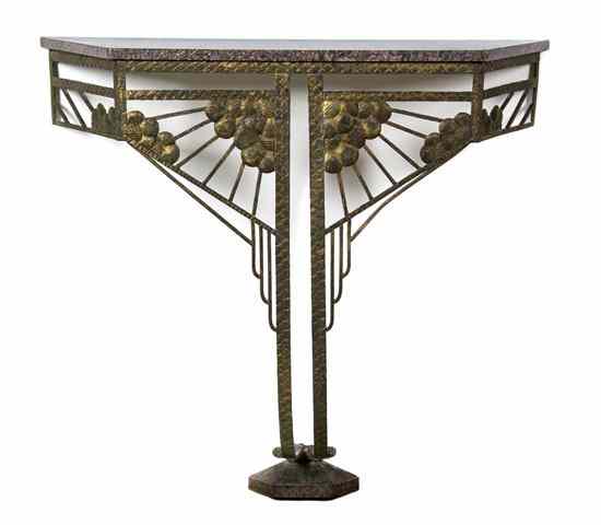 Appraisal: An Art Deco Wrought Iron Console Table attributed to Paul