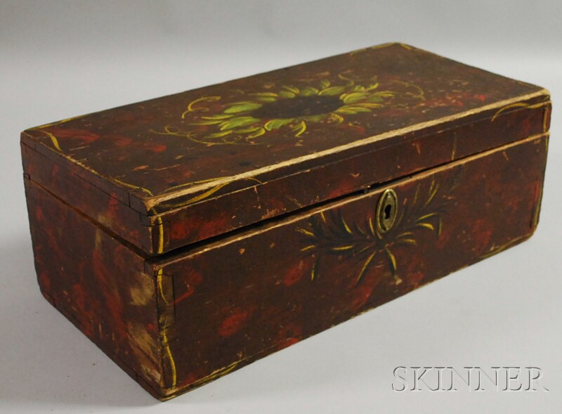 Appraisal: Flower-decorated Pine Box reportedly Maine early th century dovetail-constructed box