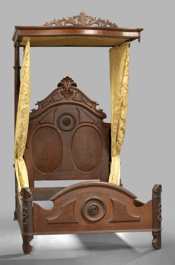 Appraisal: American Rococo Revival Burled Walnut and Walnut Half-Tester Bed third