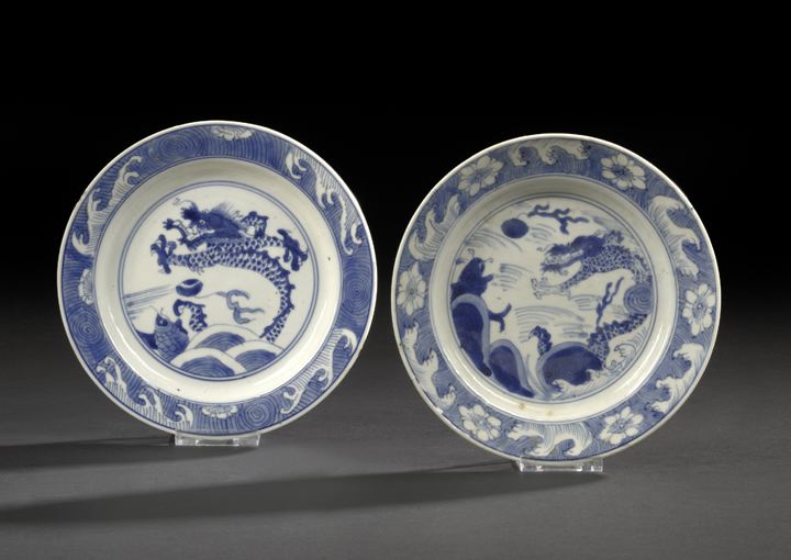 Appraisal: Two Chinese Export Blue and White Porcelain Saucer Dishes Kangxi