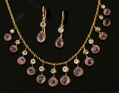 Appraisal: An Edwardian aquamarine and amethyst necklace and earrings Circa The