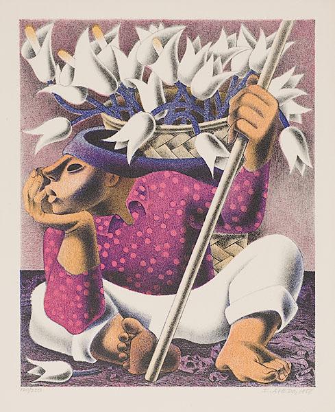 Appraisal: EMILIO AMERO B Flower Vendor color lithograph on paper signed