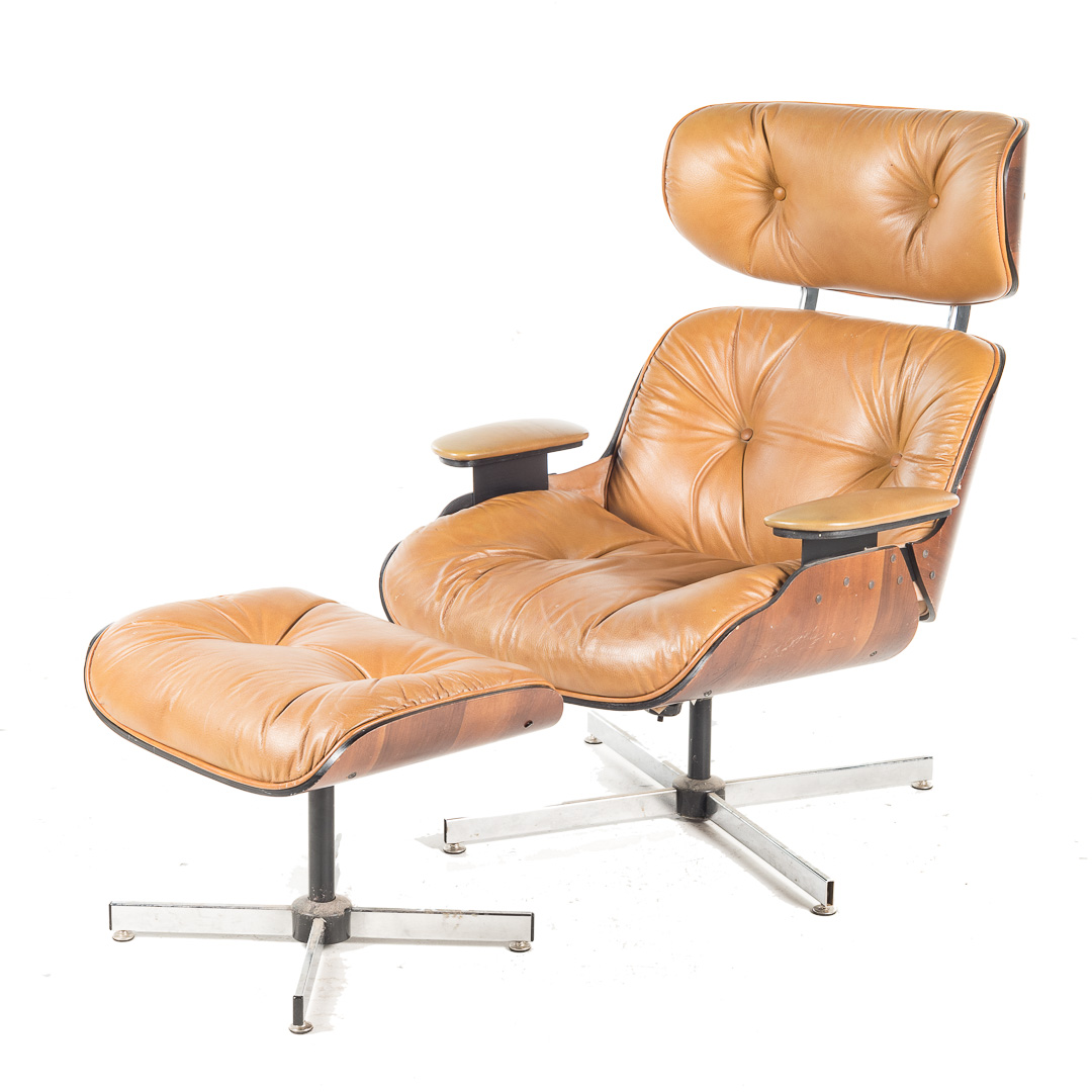 Appraisal: Eames style rosewood lounge chair ottoman Plycraft th century faux-leather