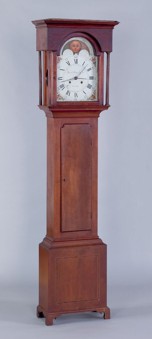 Appraisal: Pennsylvania Federal walnut tall case clock ca the flat top