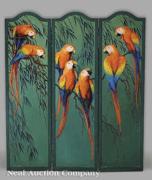 Appraisal: Marie Atkinson Hull American Mississippi - Macaws A Three-Panel Folding