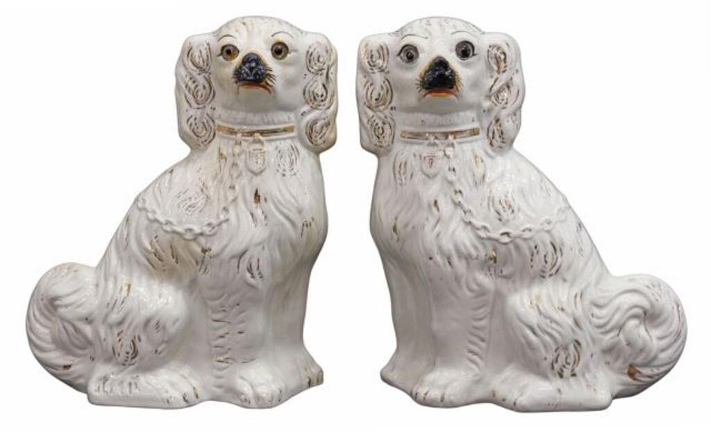 Appraisal: pair English Staffordshire mantel dogs th c seated spaniels with