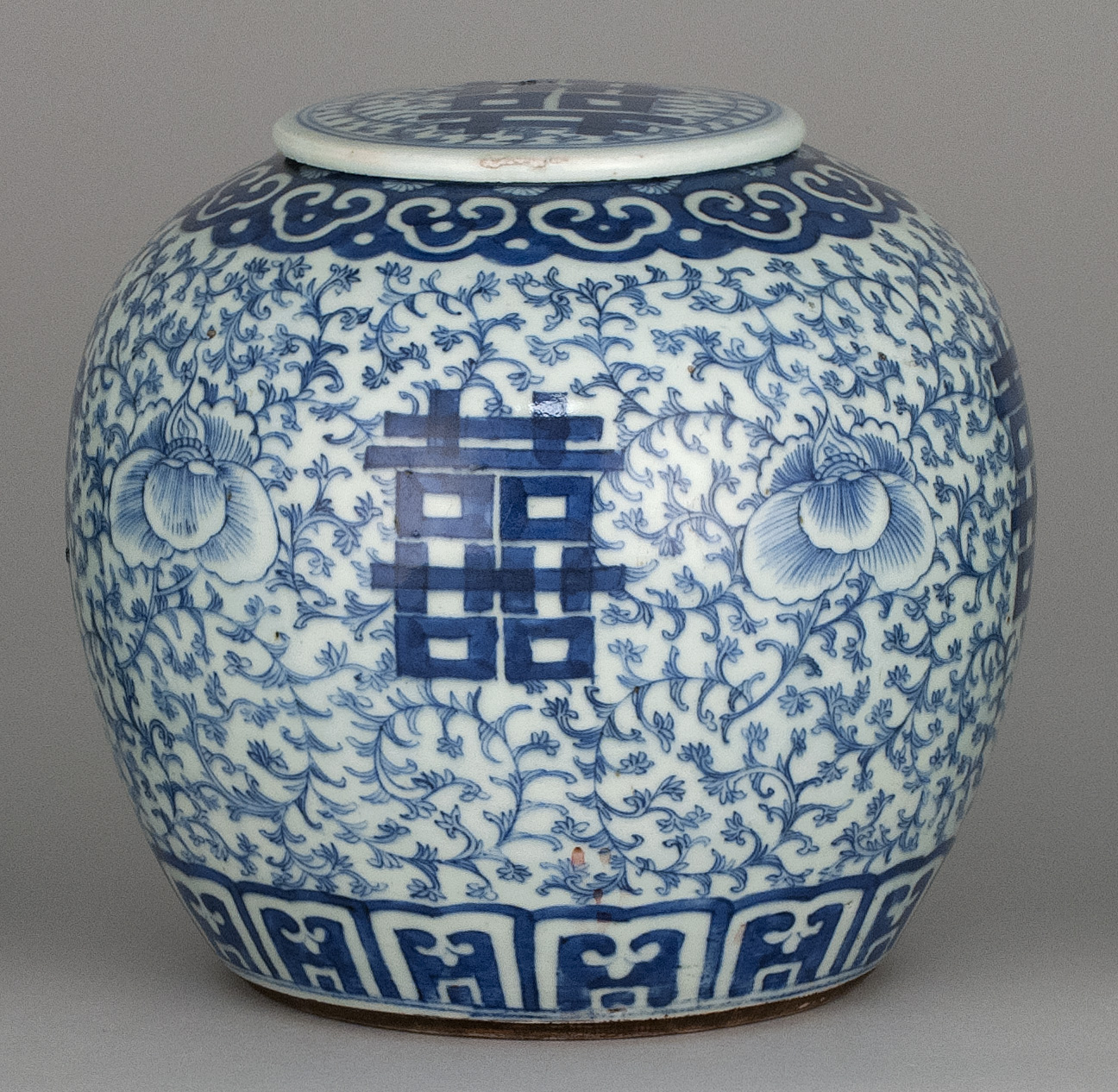 Appraisal: BLUE AND WHITE PORCELAIN JAR th CenturyIn ovoid form with