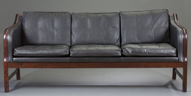 Appraisal: Danish Rosewood and Leather Sofa Three seat cushions black leather