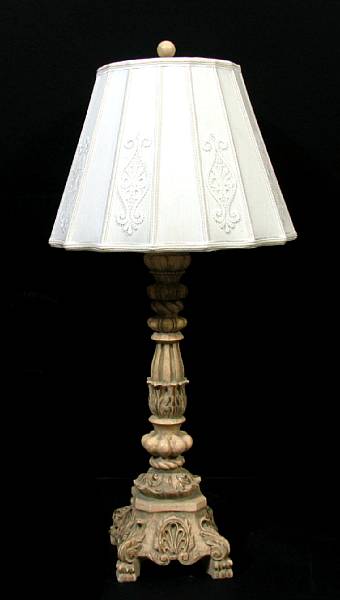 Appraisal: A Baroque style paint decorated wooden table lamp height in