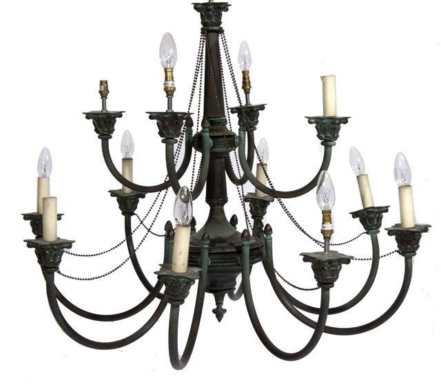 Appraisal: A TH CENTURY OXIDISED METAL TWELVE BRANCH CHANDELIER with fluted