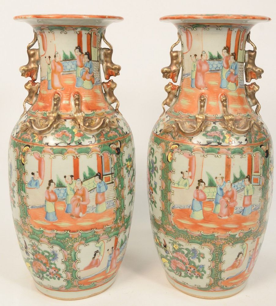 Appraisal: Pair of Rose Medallion Vases with flared rims and gilt