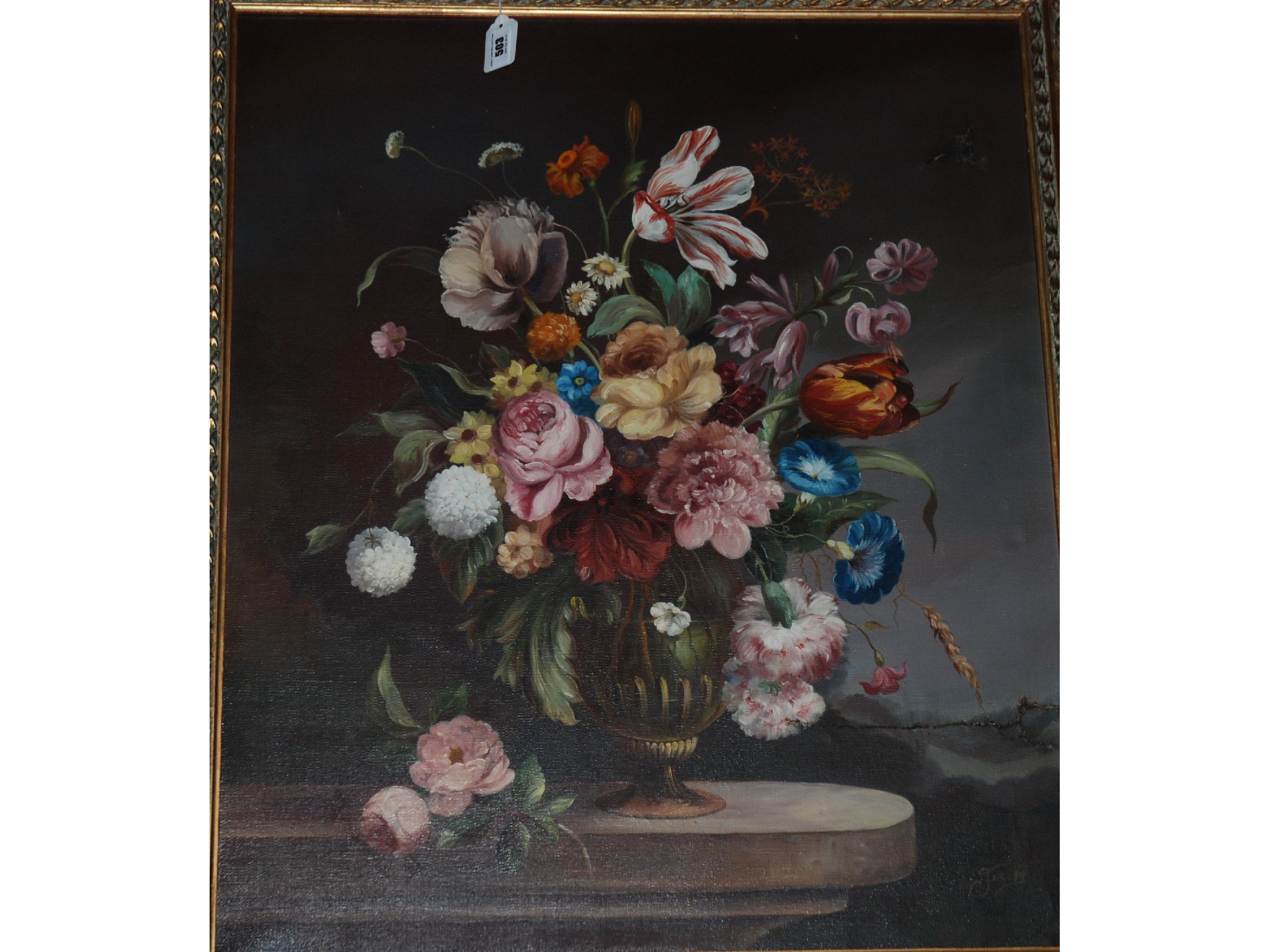 Appraisal: DUTCH SCHOOL Floral Display signed Jan oil on canvas