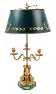 Appraisal: A Louis XVI Style Malachite and Gilt Bronze Bouilotte Lamp