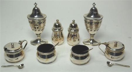 Appraisal: A cased silver cruet Birmingham comprising pairs of peppers open