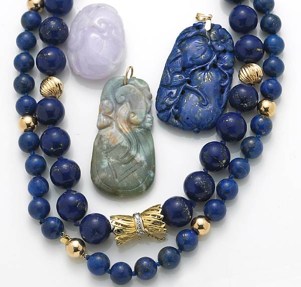 Appraisal: A collection of five lapis lazuli diamond stone and k