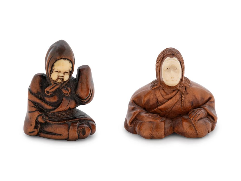 Appraisal: Two Boxwood Figural-Form Netsukes Two Boxwood Figural-Form Netsukes the first