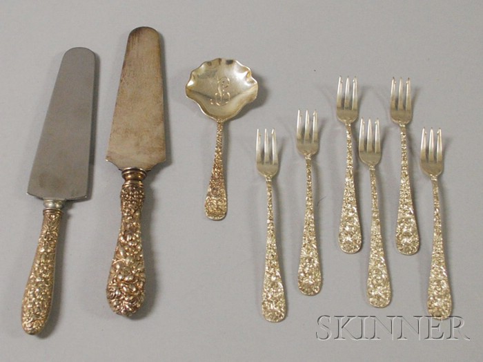 Appraisal: Nine Repousse Sterling Flatware Items a Stieff sterling-handled pie server