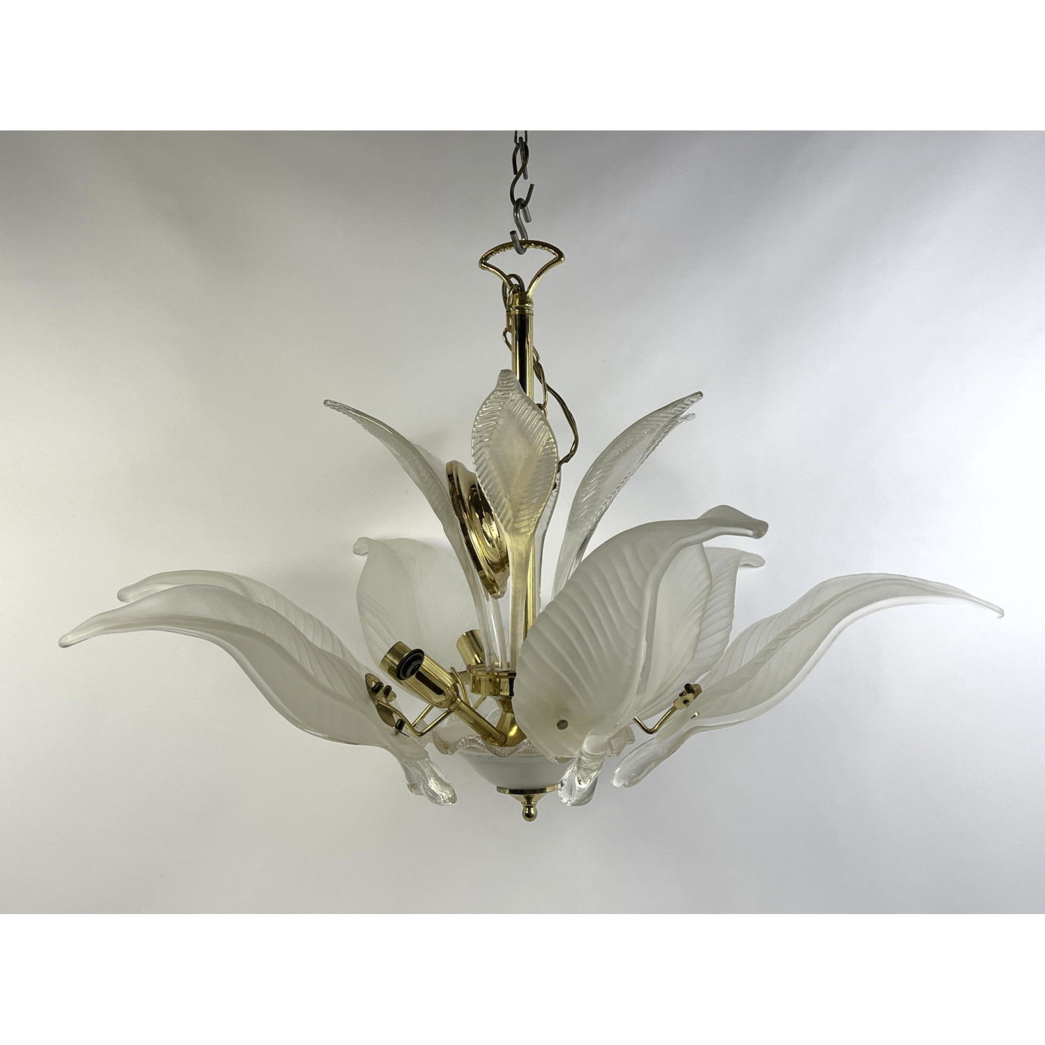 Appraisal: Murano Art Glass Chandelier Glass Elongated Leaf Elements Brass Fixtures