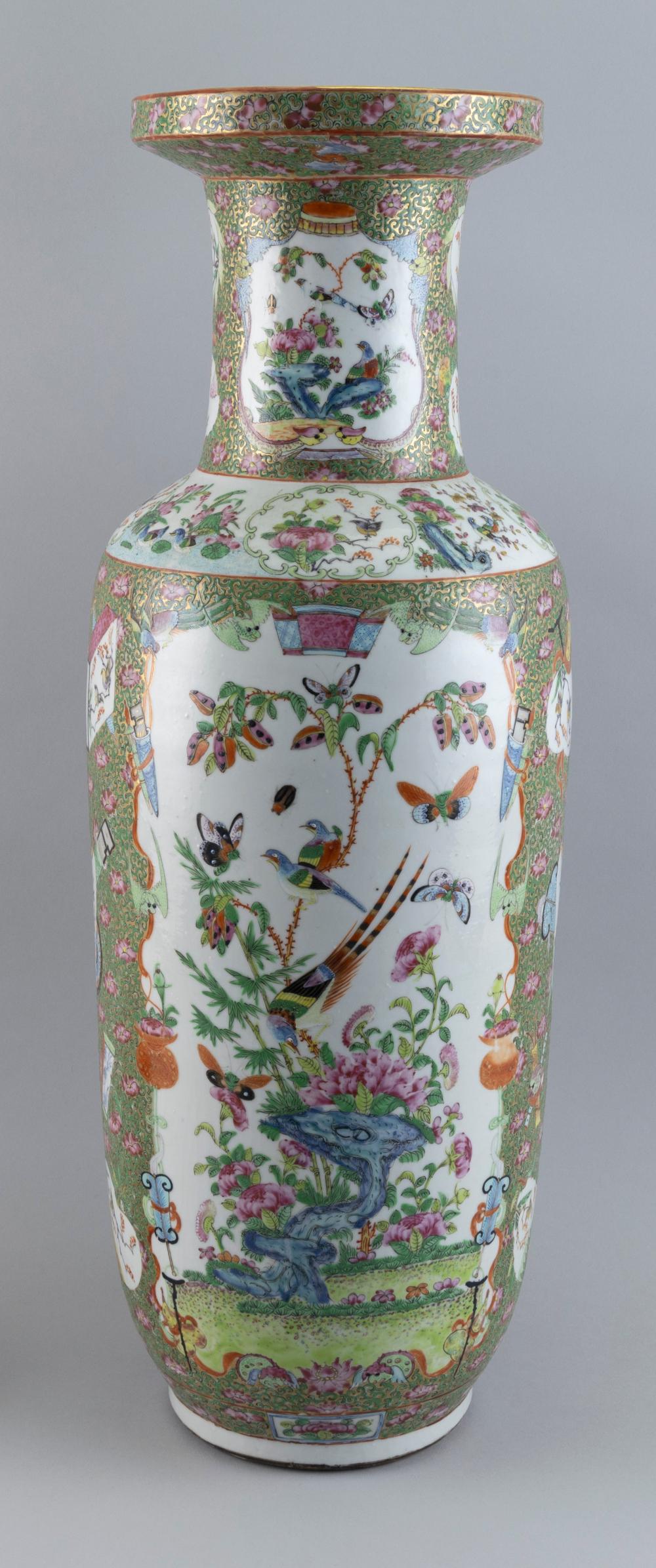 Appraisal: CHINESE EXPORT ROSE CANTON PORCELAIN TEMPLE VASE TH CENTURY HEIGHT