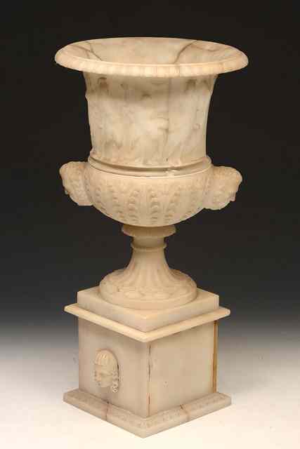 Appraisal: AN ANTIQUE ITALIAN ALABASTER 'GRAND TOUR' URN on stepped plinth