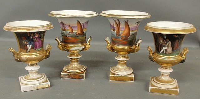 Appraisal: - Pair of th c Paris porcelain hand-painted urns h