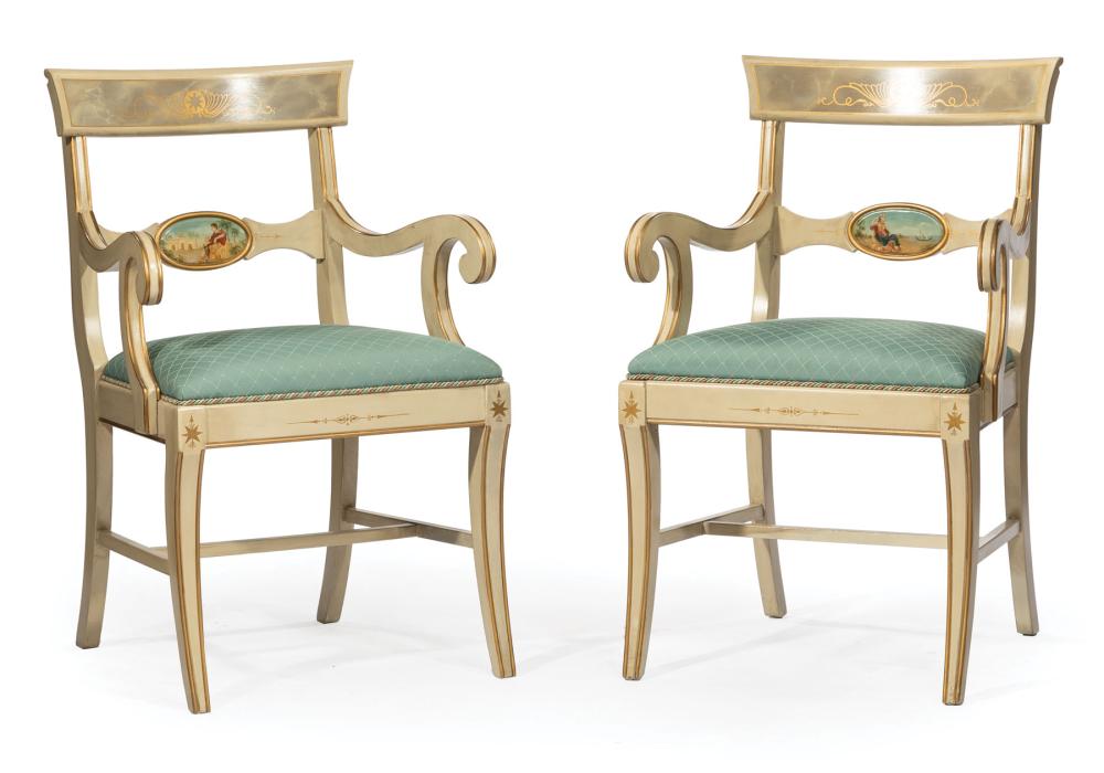 Appraisal: Six Neoclassical-Style Cr me Peinte and Gilt Dining Chairs incl